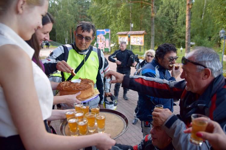 Mototravelers and russian bread