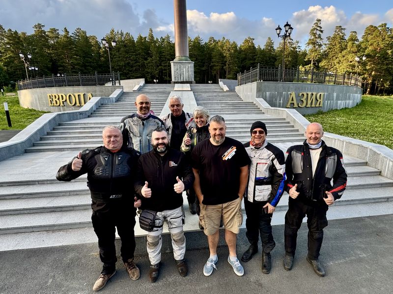 Europe-Asia monument in Trans-Siberian moto tour with Rus Moto Travel