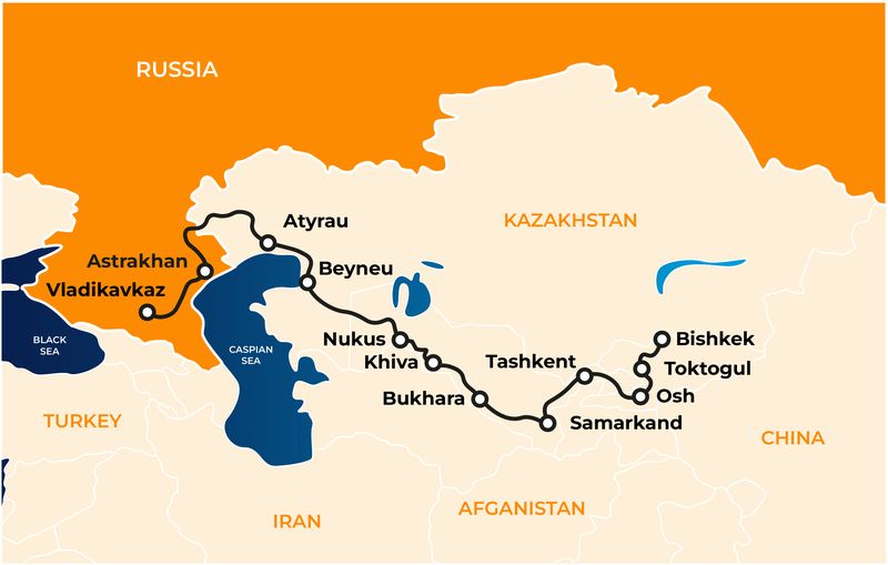 Bishkek - Vladikavkaz tour map