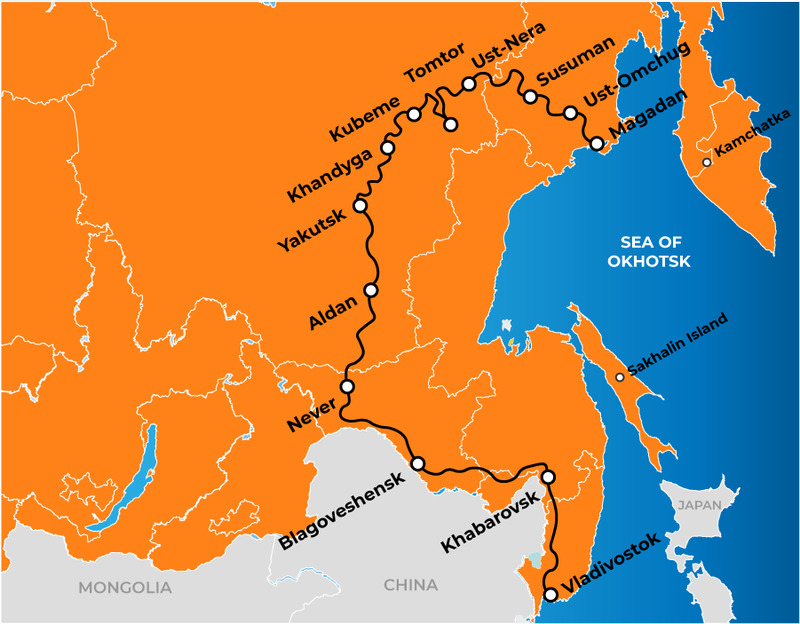 magadan Road of Bones Tour Map Motorcycle Tour