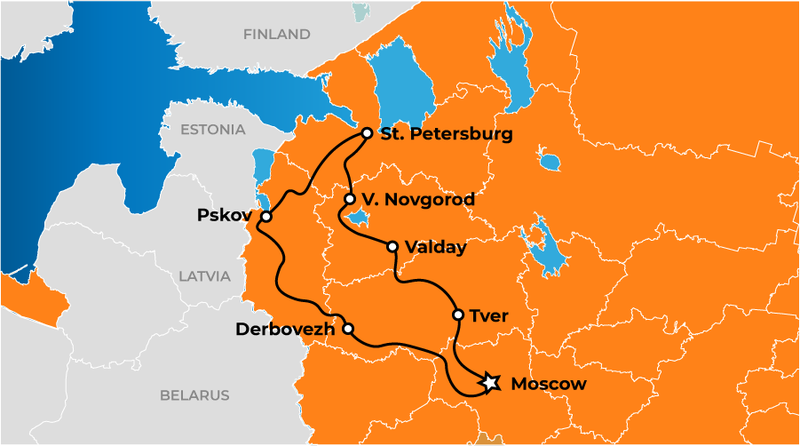 Moscow-SAint-Petersburg Tour Map